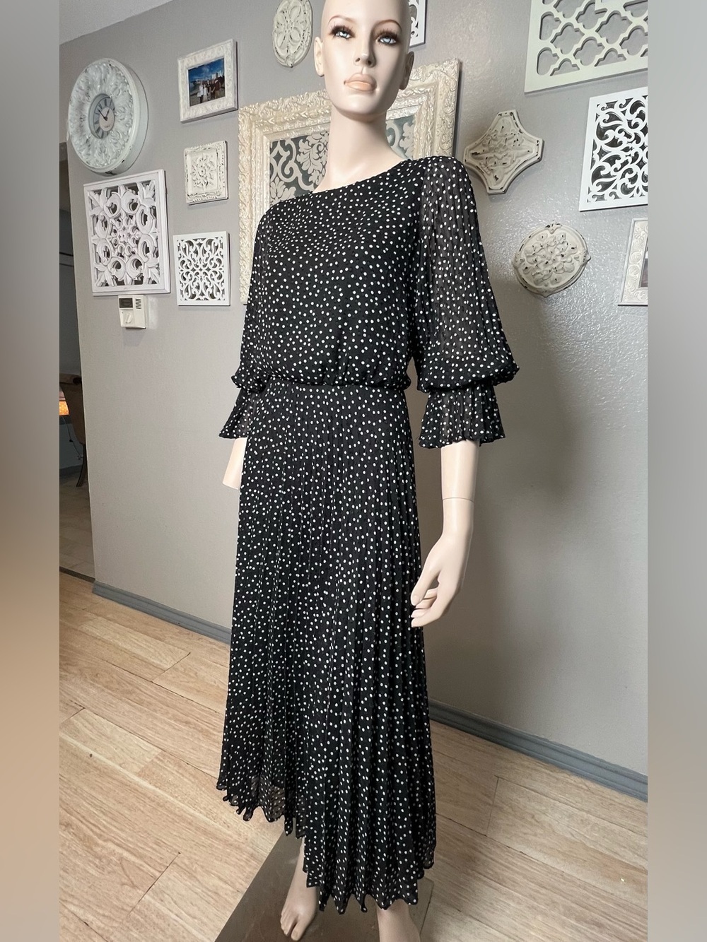 Emporio Armani Black Midi Dress with White Polka Dots